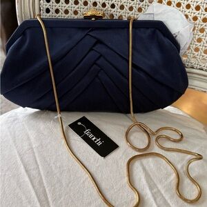Franchi Navy Clutch with Elegant Gold Chain
